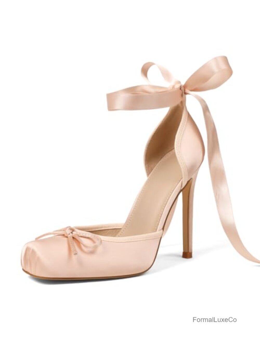 Satin Ballet Heels Closed Toe Stiletto Lace Up Mary Jane Pumps
